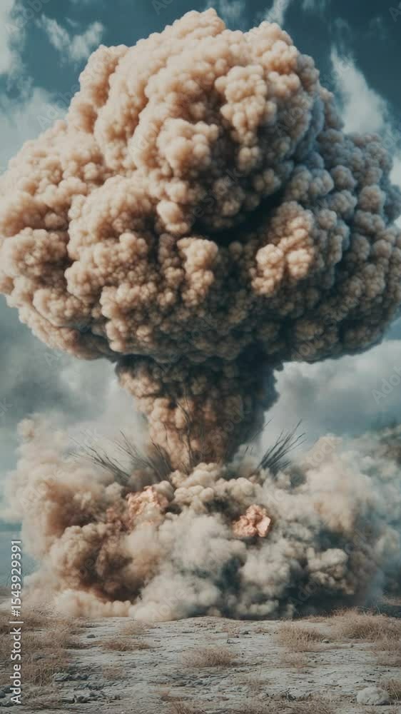 Aufkleber A massive plume of smoke billows upwards from a source not visible in the image, suggesting a powerful and intense event