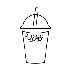 Boba tea with tapioca pearls in clean line art Vector illustration