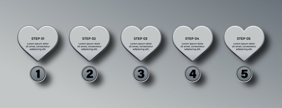 Silver Glossy 3D Infographic – Valentine’s Day Bullet Points & Process Banners with Heart Icons, Romantic Cards, and Holiday Design Elements