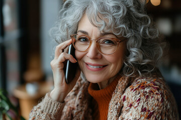 Delighted Older Woman Enjoying a Phone Chat

