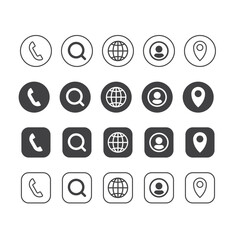 Contact icon set for company, Website, search, Call, Location, phone, Person Profile, message, User icon set, minimalistic icon set. Global searching icon