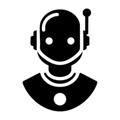 Futuristic AI Chatbot Head Silhouette Vector Icon – Bold Black Tech Robot Illustration