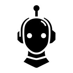 Futuristic AI Chatbot Head Silhouette Vector Icon – Bold Black Tech Robot Illustration