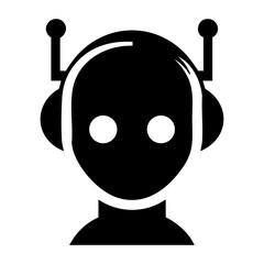 Futuristic AI Chatbot Head Silhouette Vector Icon – Bold Black Tech Robot Illustration