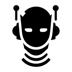 Futuristic AI Chatbot Head Silhouette Vector Icon – Bold Black Tech Robot Illustration