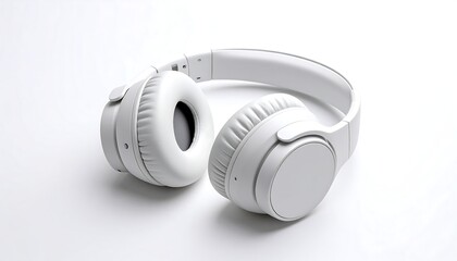 White Headphones on White Background.