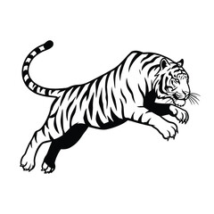 Fototapeta premium Striking Silhouette of a Leaping Tiger An Emblem of Power and Agility in Bold Black and White Illustration