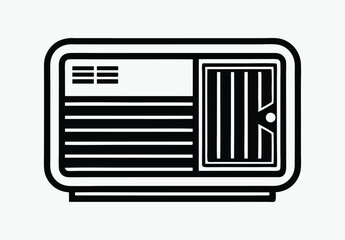 window air conditioner, line art appliance, black and white vector, cooling unit icon, home electronics graphic