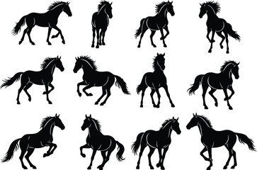 Collection of Horse Silhouettes Vector Illustrations of Horses in Various Poses