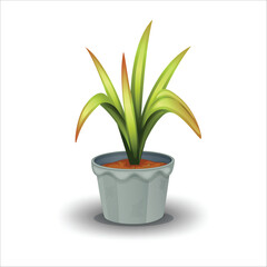 Green plant in gray pot houseplant illustration