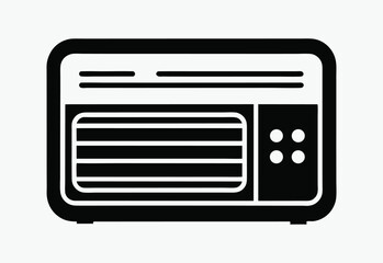 window air conditioner, line art appliance, black and white vector, cooling unit icon, home electronics graphic
