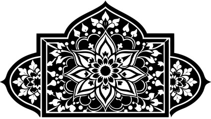 Black and white floral ornament design element