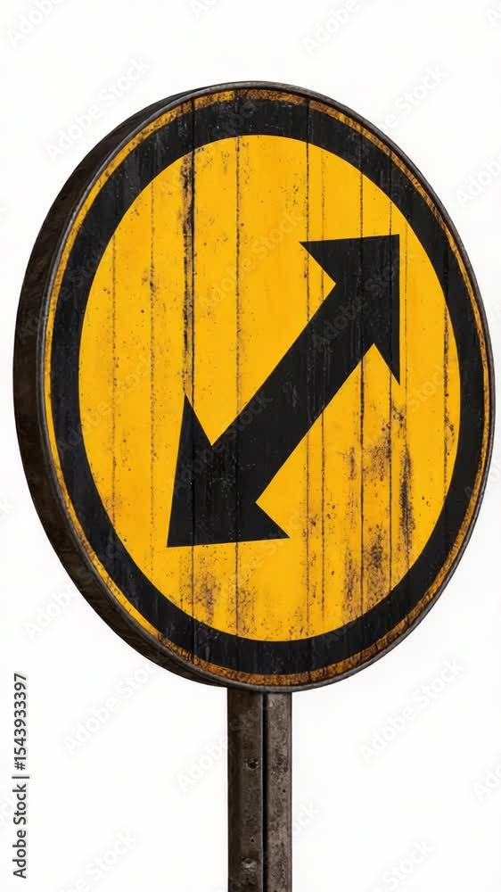 Poster A yellow and black directional sign with an arrow pointing the way