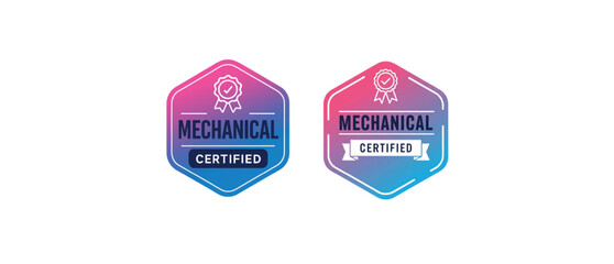 Obraz premium Mechanical Certified Badge, Gradient Hexagon Labels, Quality Assurance