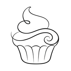 Cupcake with swirled frosting in clean line style Vector illustration