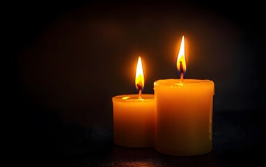 Burning Candles are lit and are sitting in the dark background AI Generated