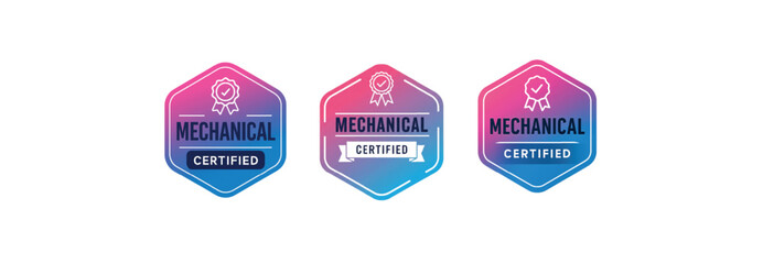 Mechanical Certified Badges Gradient Hexagon Labels