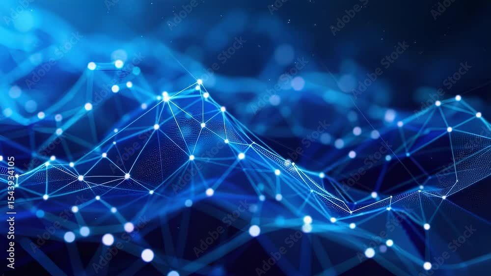 Wall mural abstract digital network with glowing nodes and blue background