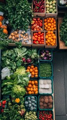 fresh ingredients and foods at the Charlotte Regional Farmers Market, drone shot -