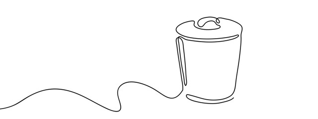 Continuous line, small trash can Simple art lines on transparent background, editable strokes.