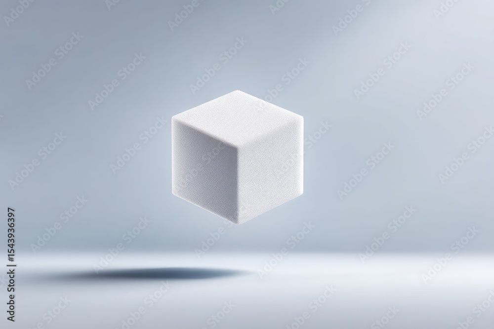 Fototapete floating white cube with subtle texture on grey background