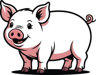 Obraz premium Illustration of a pink pig with a curly tail on a white background art