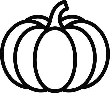 A simple black outline drawing of a pumpkin on a plain white background