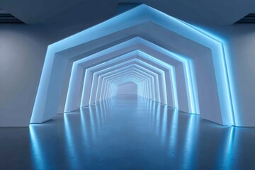 Obraz premium Futuristic Blue Lit Hallway with Geometric Lines