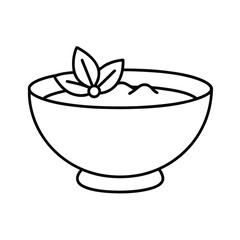 Green curry bowl with basil in flowing line art Vector illustration