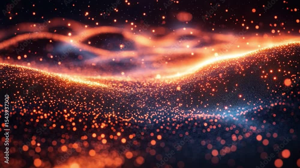 Aufkleber Abstract Waves of Light: A mesmerizing abstract rendering of glowing particles and waves, an illustration of light and movement.