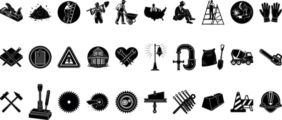 Labor Day Elements Set Vector shilhoyti on a transparent Background