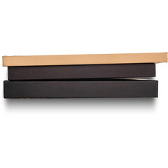 A stack of three boxes in varying colors, ideal for packaging or storage purposes.