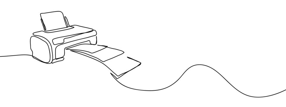 Continuous lines, printers and documents Simple art lines on transparent background, editable strokes.