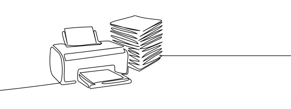 Continuous lines, printers and documents Simple art lines on transparent background, editable strokes.