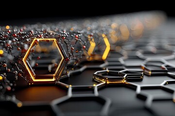 Futuristic Hexagonal Grid with Glowing Orange Lights