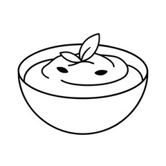Hummus bowl with olive garnish in line drawing Vector illustration