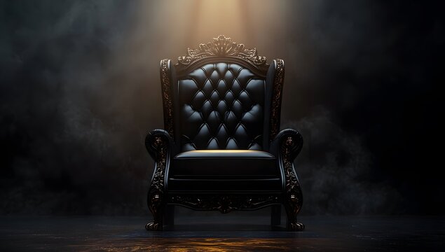A black chair in a dark room with Dramatic Lighting with Dark Background AI Generated