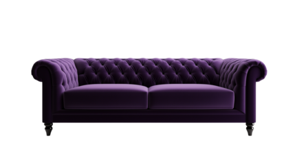 Royal purple tufted luxury sofa, isolated on a transparent backgrounds
