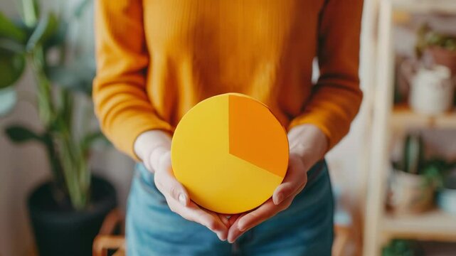 A person holding a pie chart in business, Generative AI Video.