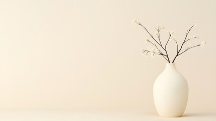Minimalist Vase with Delicate White Flowers Against a Beige Background