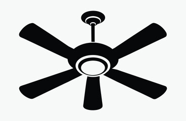Obraz premium ceiling fan silhouette, three blade vector illustration, black and white icon