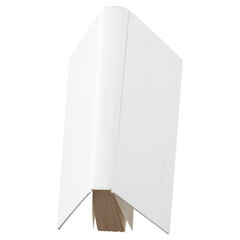 A plain white book standing upright, showcasing its minimalist design and blank cover, suggesting...