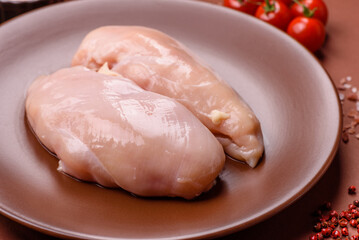 Meat, raw chicken fillets, poultry breast, skinless and boneless food. Raw chicken fillet