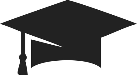 Black Graduation Cap Silhouette – Classic Mortarboard Design with Flat Square Top and Center Tassel – Iconic Academic Achievement Symbol for Education Logos, Graduation Decor, and Graphic Design