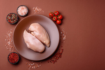 Meat, raw chicken fillets, poultry breast, skinless and boneless food. Raw chicken fillet