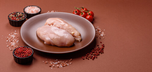 Meat, raw chicken fillets, poultry breast, skinless and boneless food. Raw chicken fillet