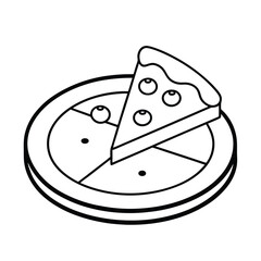 Line art of margherita pizza on wooden plate Vector illustration