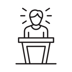 Black Line Art Icon Person Speaking at Podium lectern