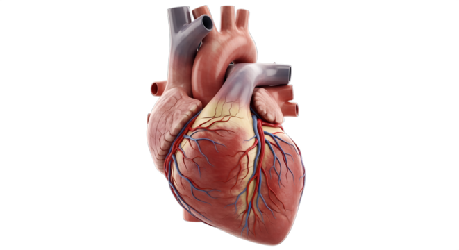 Realistic anatomical illustration of the human heart showcasing arteries veins and structure PNG file isolated on transparent background cut out, clipping path, social media.
 - Powered by Adobe