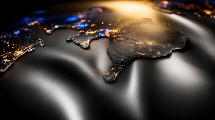 Glowing Holographic World Map Data Visualization